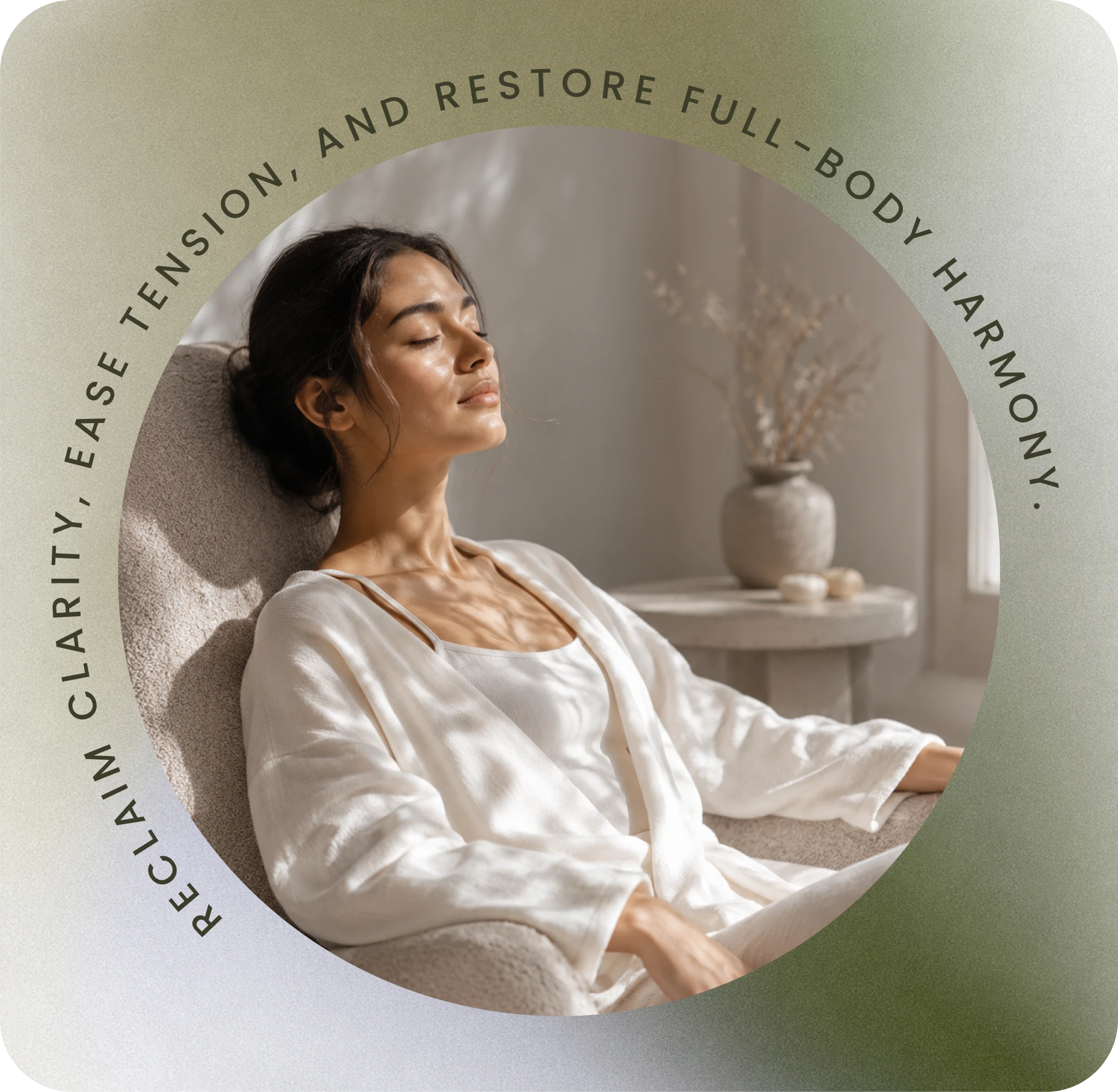 A guest relaxing, reclaiming clarity and full-body harmony at Restore Body & Mind Studio