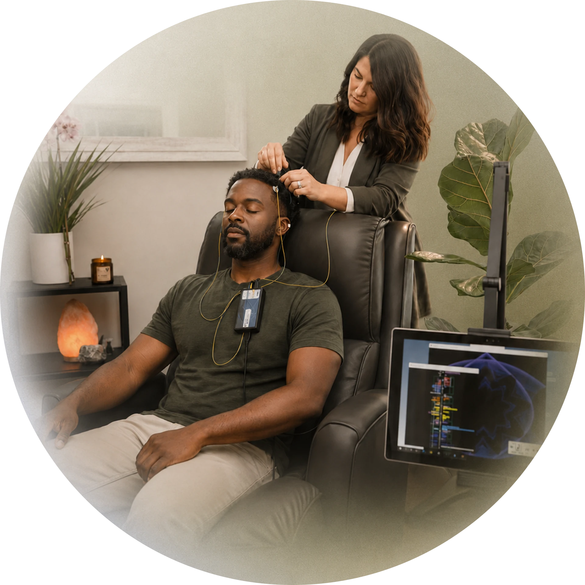 A man relaxing during a NeurOptimal® neurofeedback session